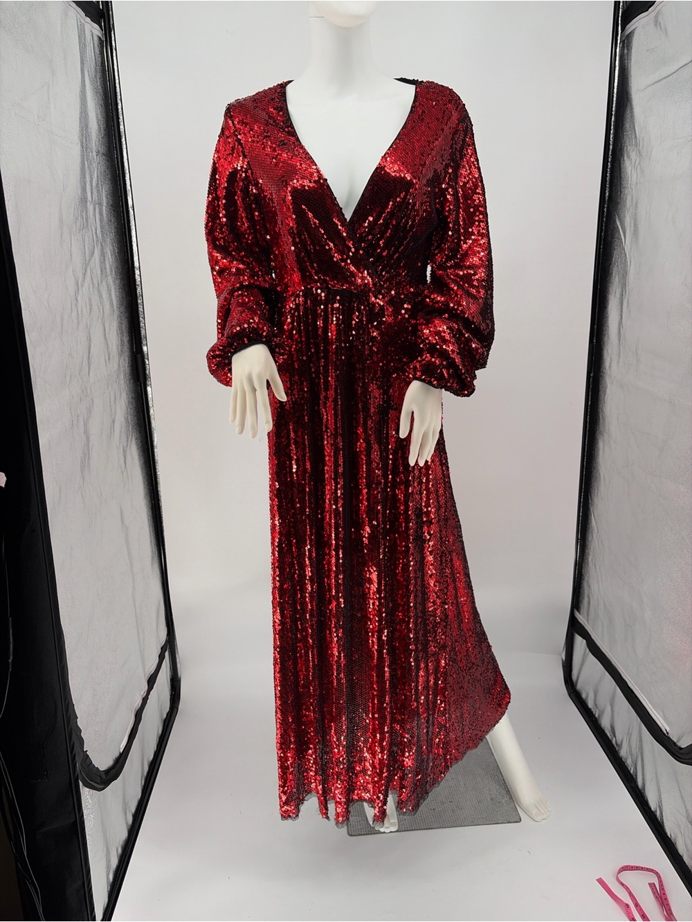 SHEIN Red Sequin Wrap Maxi Dress